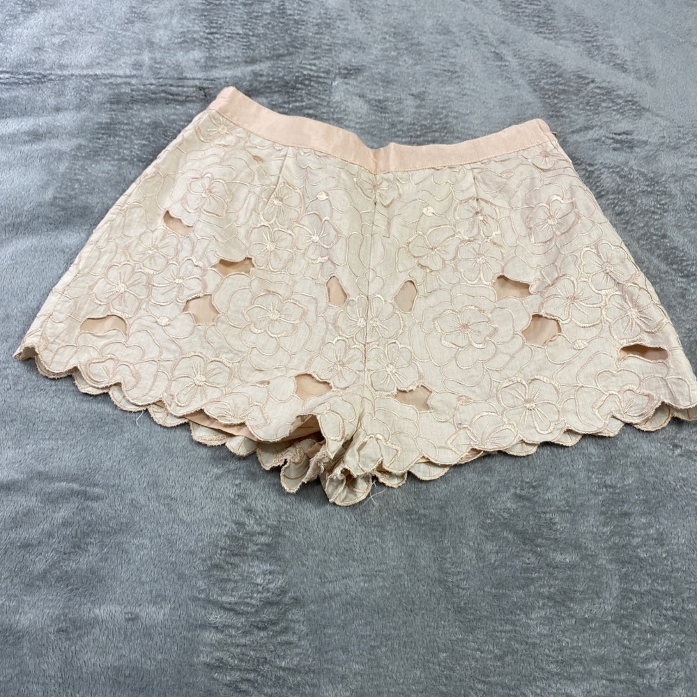 H&M Shorts Womens 4 Pink Floral Eyelet Scalloped High Waist Side Zip Cotton